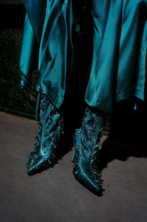 AZALEA WANG IZIDOR TEAL EMBELLISHED RHINESTONE BOOTIE