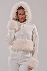 SNOW WHITE FUR TRIM SWEATSHIRT