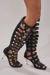 AZALWA WANG GOLD WENTWORTH GLADIATOR TWO TONED HARDWARE EMBELLISHED OPEN TOE SANDAL