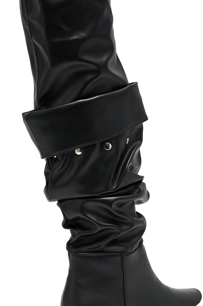 AZALEA WANG SMARTER BLACK RUCHED PU FLAT BOOT