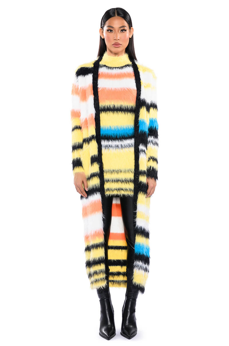 STRIPED FUZZY SWEATER DRESS