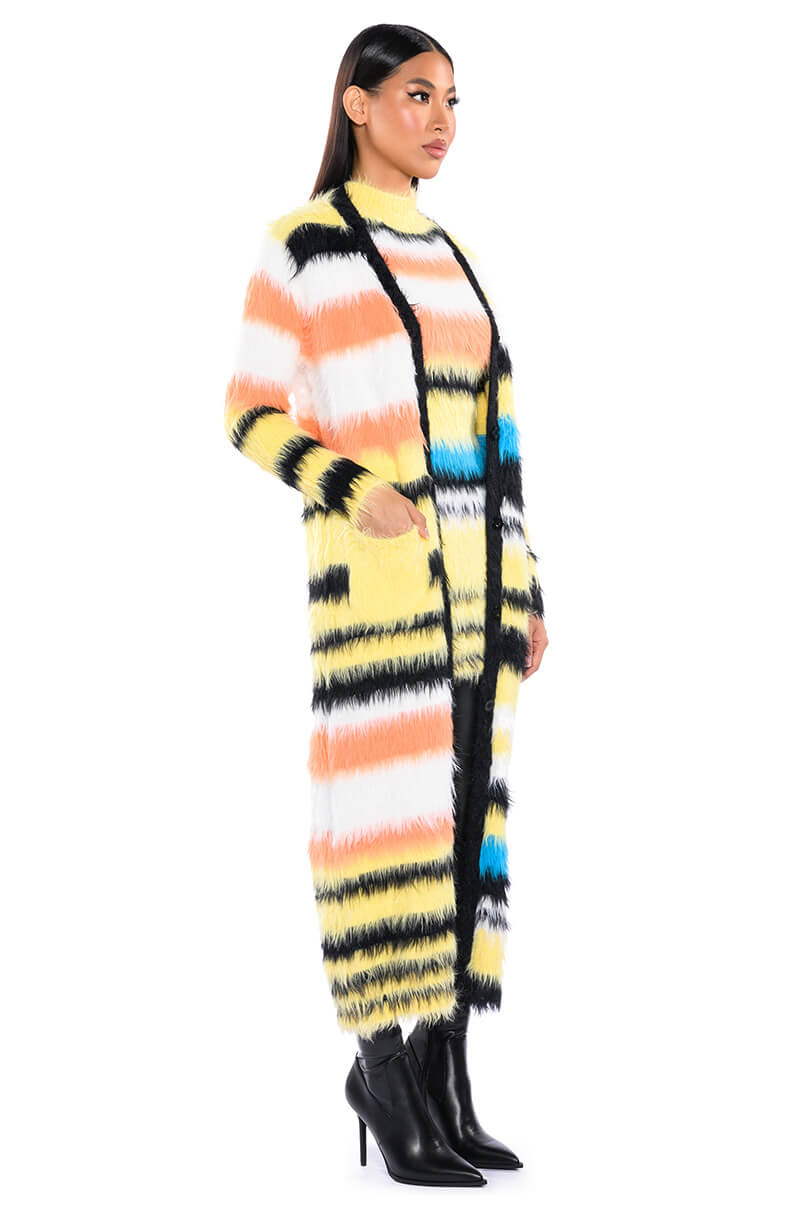 STRIPED FUZZY SWEATER DRESS